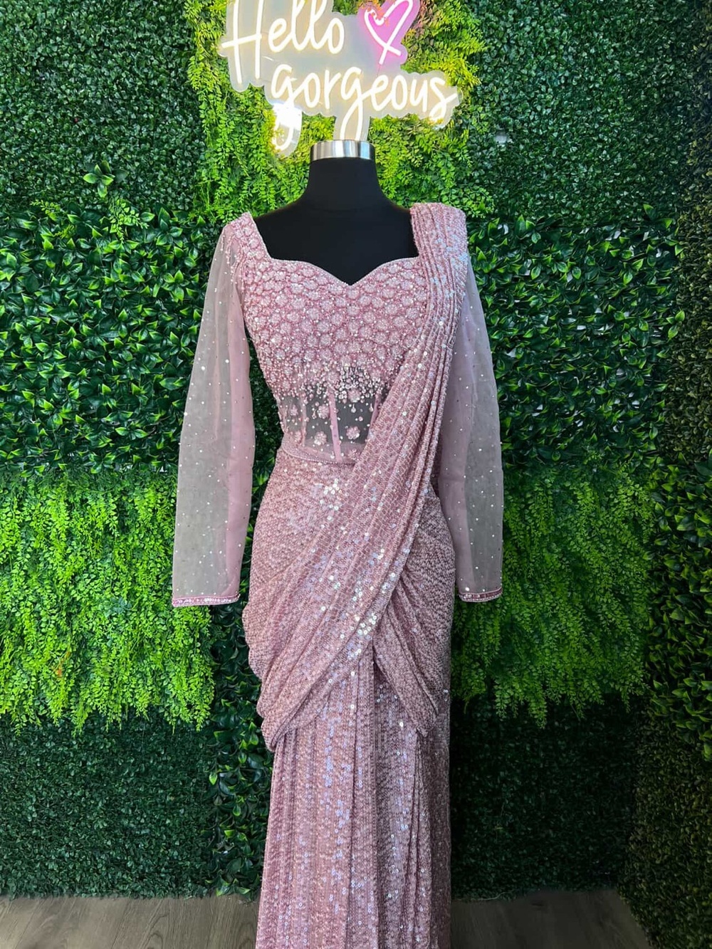 Sequin pre draped saree